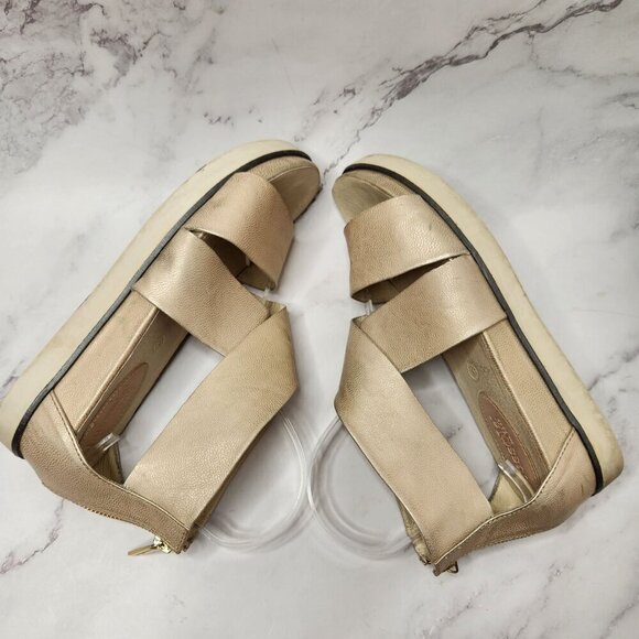 Bussola Pauline Wide Strap Metallic Beige Leather Sandals Platform Flats 9.5 (40 - Picture 8 of 10